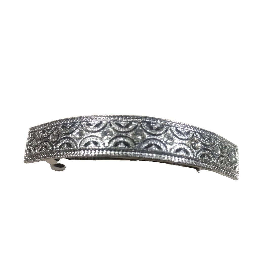 Silver Tone Rhinestone Hair Barrette Tension Clip Wedding Party
